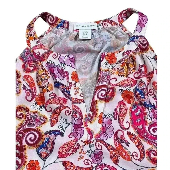 ANTIBES BLANC Women’s Pink Paisley Split-Neck Sleevelless Top SIZE-MEDIUM - Picture 3 of 6